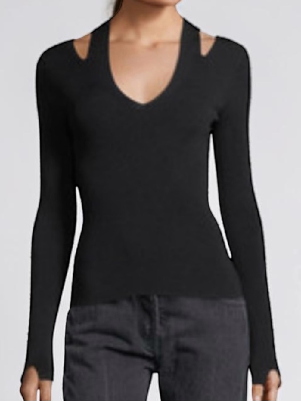 THE ROW Stretch Knit Slit V-Neck Sweater Size X-Small